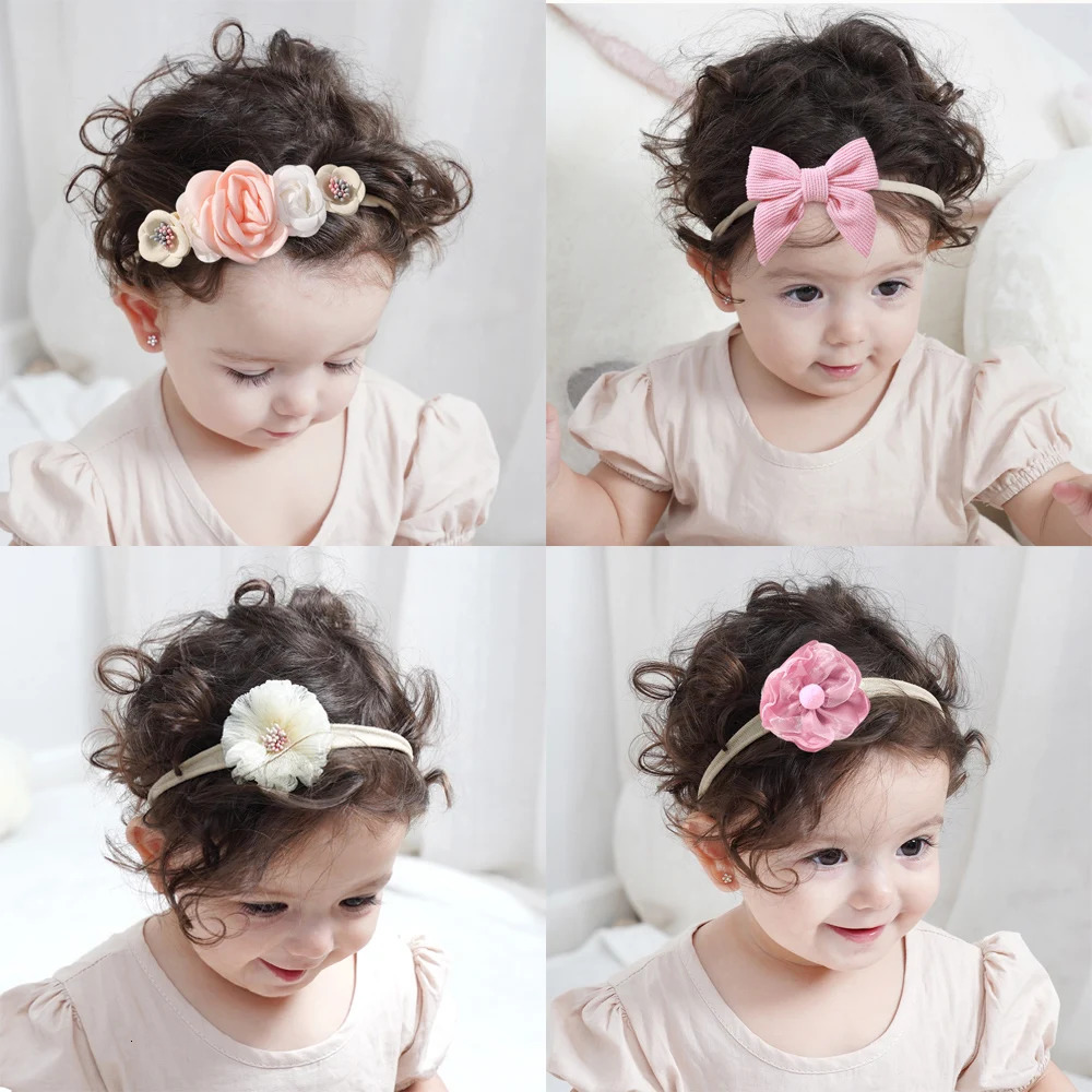 5PcsSet Baby Elastic Headband born Flower Lace Bowknot Nylon Hair Bands for Girls Infant Toddler Soft Accessories Gift 250117