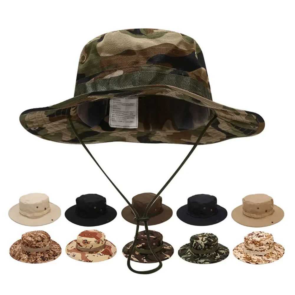 New Tactical Camouflage Boonie Hat Men US Bucket Hats Hunting Hiking Outdoor Camo Sun s Panama Summer Hiking SportsXJ250116
