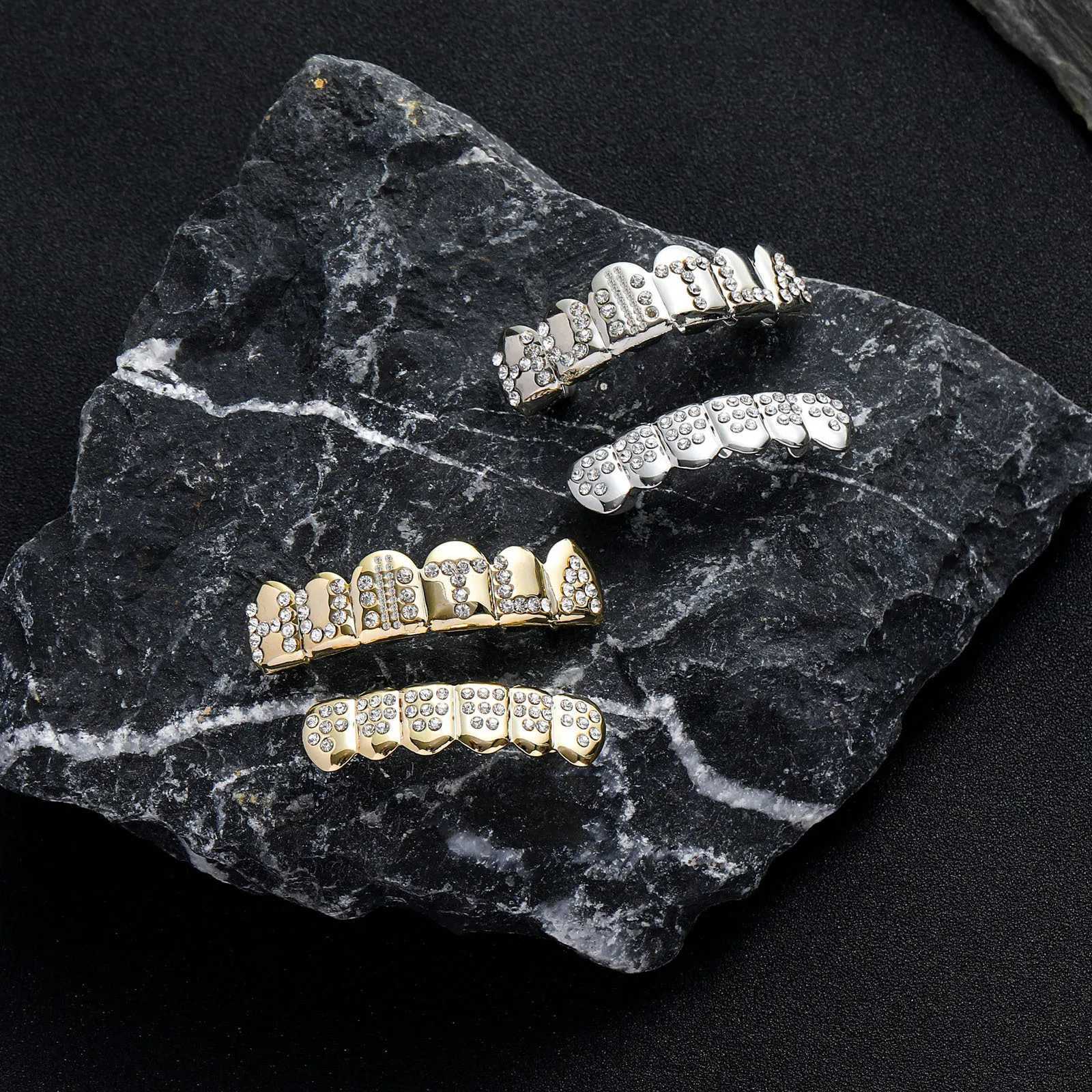 CZ Stones Teeth Grillz Caps Cubic Zircon Iced Out Micro Pave Top Bottom Charm Grills Set For Men Women Hip Hop Xmas JewelryXJ250114