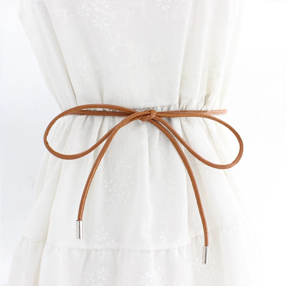 Round Leather Rope Dresses Coat Decoration String Waist Belt For Women Solid Fashion Long Chain Vintage Waistband 250114