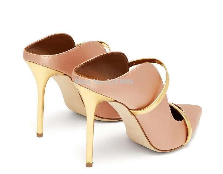Lady New Gold Strap Stiletto Heel Fashion Pointed Toe Mixed Color Design High Heels Dress Sandals Shoes Women