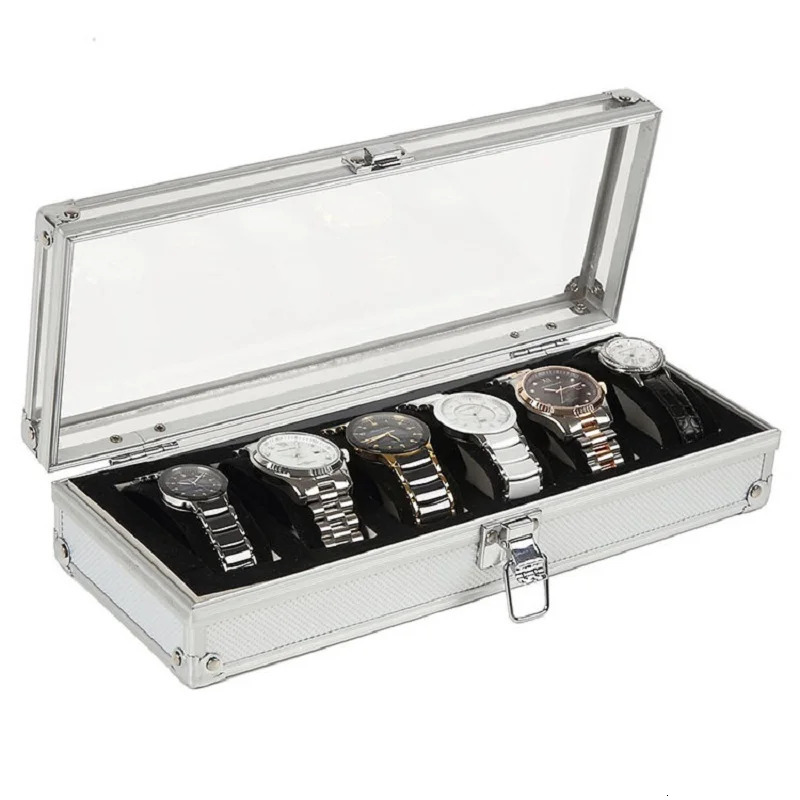 VANSIHO Handmade 6/12/24 Slots Metallic Silver Aluminium Alloy Watch Storage Box Antique And A Small Thing Storage Case 250117
