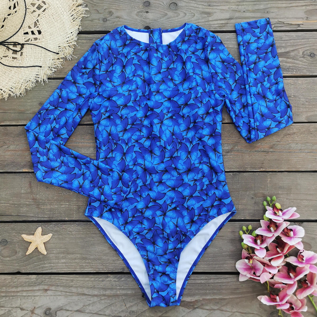 Ral Printed Long Sleeve Swimsuit With Cover Up Sexy Swimwear Women Swim Suit Surf Bathingsuit Sliming Bodysuit Beachwear