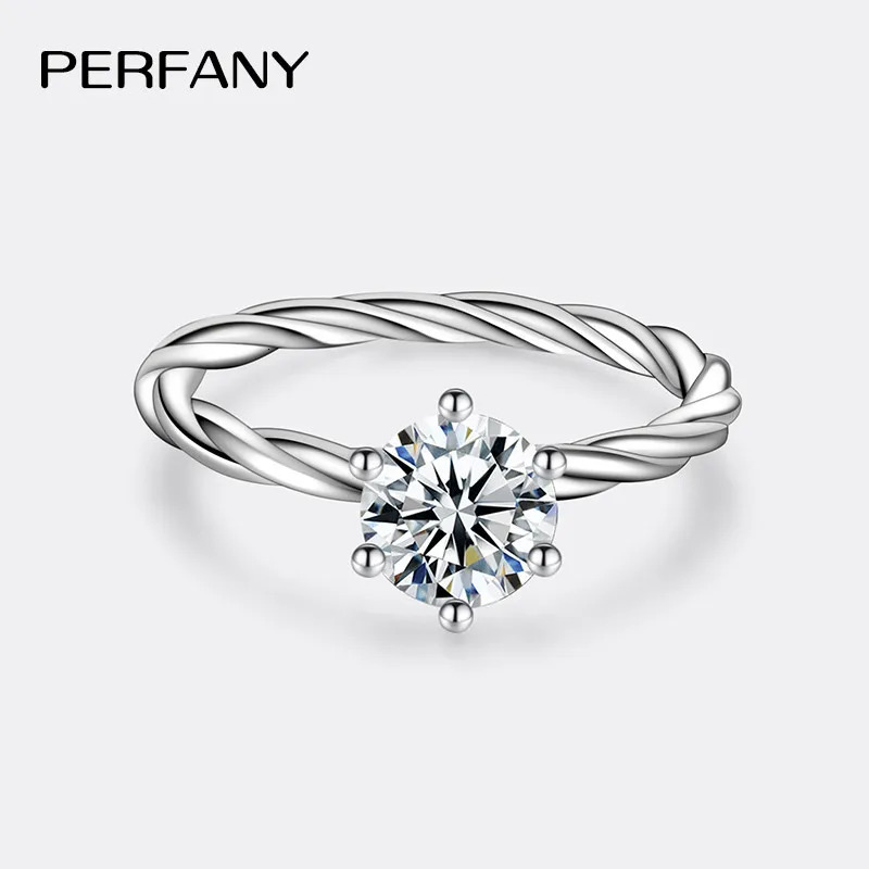 PERFANY 1CT Ring for Women S925 Pure Silver Sparkling Laboratory Cultivated Diamond Fashion Wedding Jewelry 250110