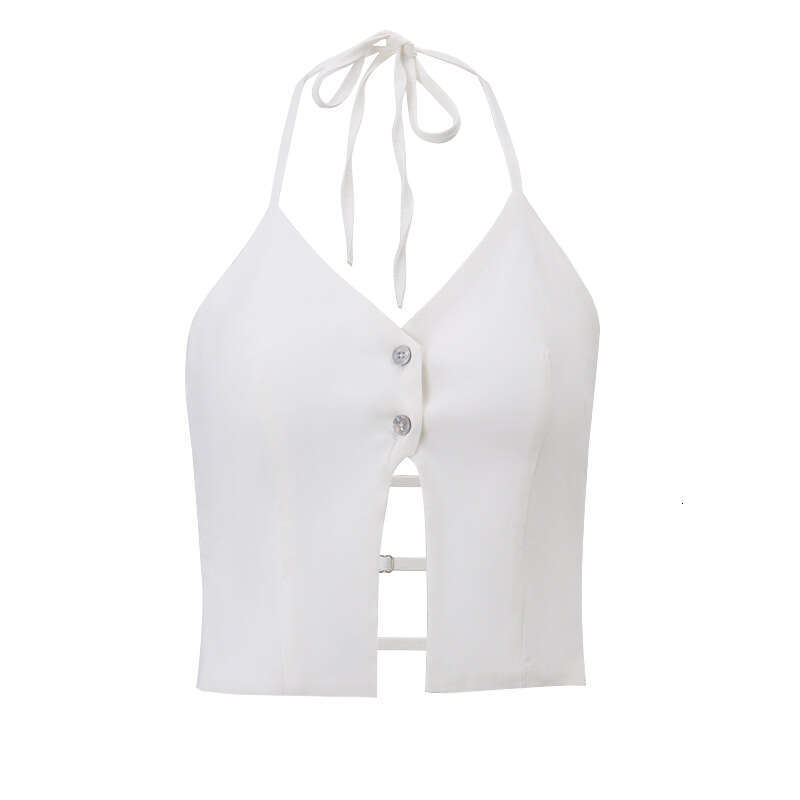 European and American women's 2025 spring selg hot item sexy exposed navel hollow hanging neck short suspender vest temperament versatile new tre