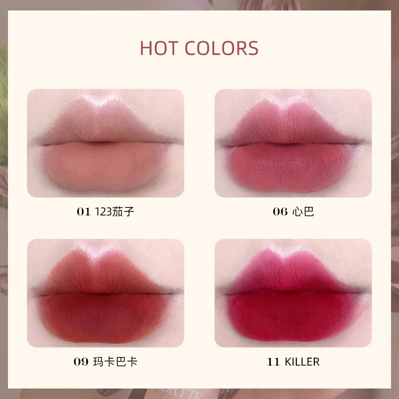FLORTTE Matte Lip Stick Velvet Lip Glaze Velvet Korean Lipstick Maquillage Femme Long-Lasting Wear Fade Waterproof Lip Gloss 250108