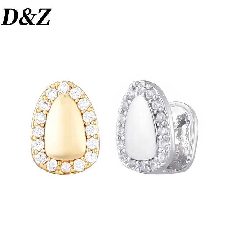 D Z Hip Hop 2Pcs Iced Out Cubic Zircon Teeth Grillz Caps Micro Pave Top Bottom Charm Grills For Men Women Teeth JewelryXJ250114