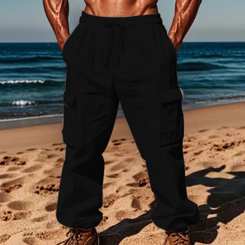 Solid Color Spring Autumn multi pocket workwear pants mens straight tube Corset pants casual pants oversized mens trousers 250113