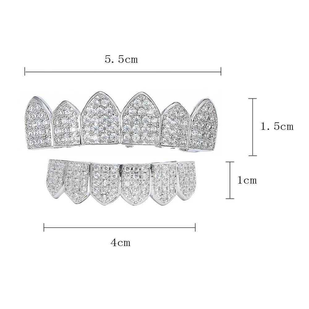 Hip Hop Cubic Zircon Teeth Grillz Top Bottom Grills Punk Teeth Caps Cosplay Party Rapper Jewelry Halloween Teeth Decoration XJ250114