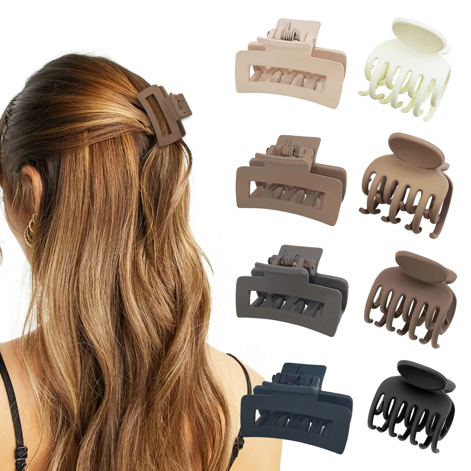 8Pcs Matte Hair Clips for Women and Girls Rectangle Double Row Small Claw ThinMedium Fine 250118