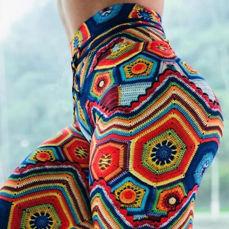 Ddmyoutdoor China Domestic Women Sports Yoga Push Up Printed Gym Fiess Workout Water Droplets Leggings Elastic Slim Running Pants Tight
