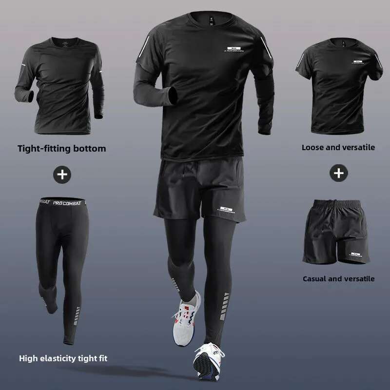 Men's Sports Suit Fiess Clothing Morning Running Cycg Training Tight Fit Quick-Dry Shirt Spring Equipment Tracksuit Men