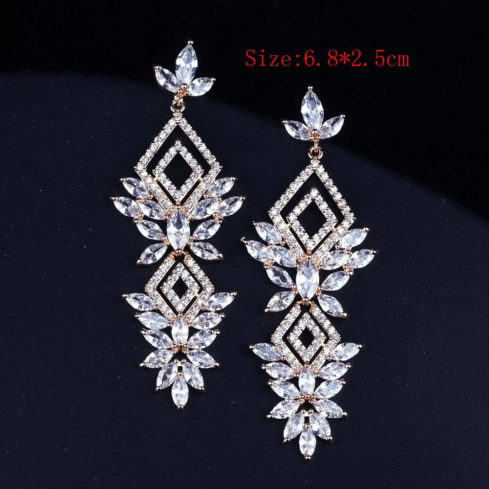 Vintage Wedding Party Jewelry Accessories Gorgeous Flower Cubic Zirconia Big Long Bridal Earring For Women 250117