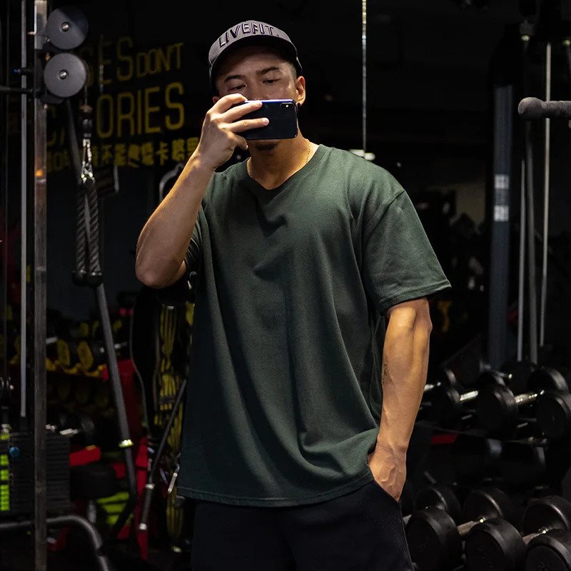 Mens Summer Cotton Casual Loose Oversize T-shirt Male Gym Fitness Short Sleeve Tee Sports Tops Workout Clothing Plus Size M-5XL 250117