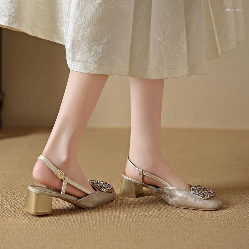 Sandals Lady Sexy Dress Shoes 4cm Mary Jane Snow Crystal Square Toe Pumps In Yellow Beige Black Strange Heeled Back Buckle Strap