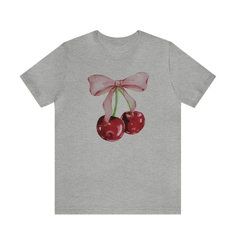 Cherry Bow Printed Womens Vintage T-Shirt Trendy Cute Coquette Tee Shirt Short Sleeve Cottagecore Aesthetic Tops Female Clothes 250109