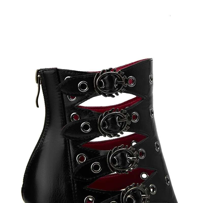 Women's New Spring/Summer Pointed Nightclub Metal Belt Buckle Rivet Wolf Teeth Slope Large High Heel Short Cool Boots