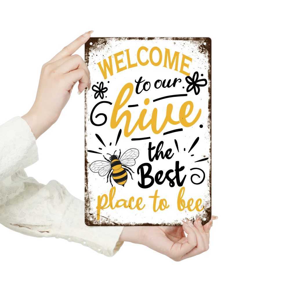 High Quality Putuo Decor Welcome Metal Signs Tin Plaque Painting Retro Bee Decoration Plate Iron Wall Art Decor for Home Bedroom Farm T250118