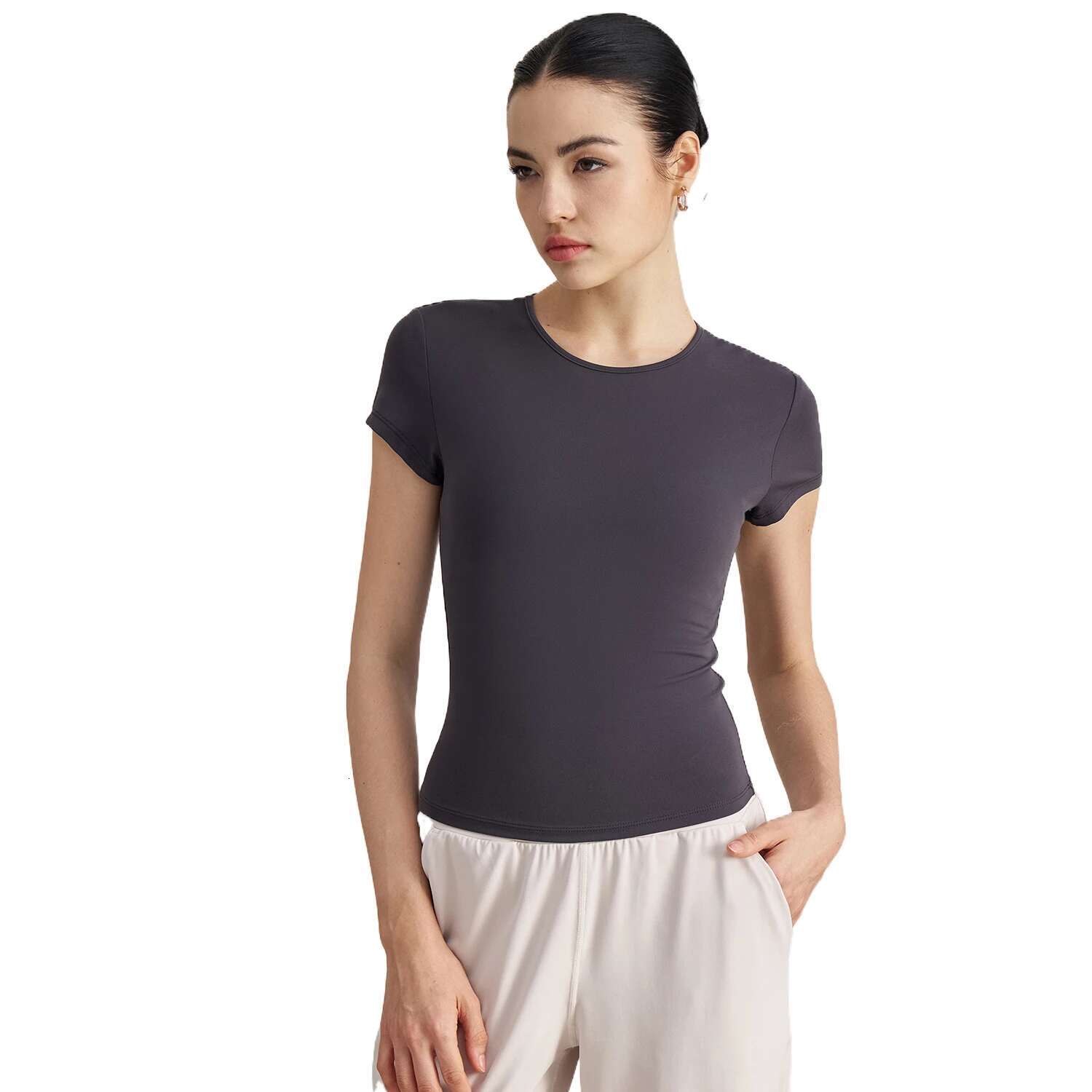 Ddmyoutdoor China Domestic Mermaid Curve Casual Sports Short Sleeved Tight Waist Slim Fit Breathable Yoga T Shirt Running Training Naked Fiess Top