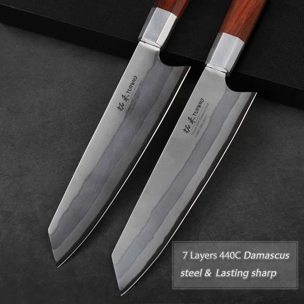 TURWHO 8 Inch Japanese Chef Knife 7-Layer 440C Damascus Steel Kitchen Knives Hand Forged Kiritsuke Knives Octagonal HandleXJ250117