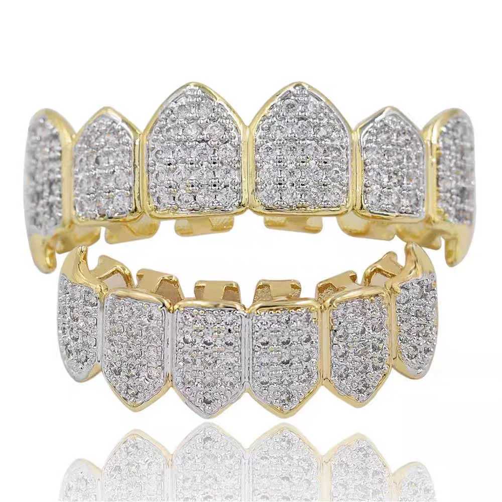 Punk HipHop Zircon Teeth Out Bling Top Bottom Cubic Zirconia Set Dental Jewelry Gifts Halloween Zircon Fangs DecorateXJ250114