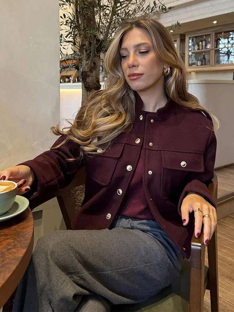 Bury Casual Multi Pockets Cropped Jacket Women Fashion Single Breasted Long Sleeve Short Coats 2024 New Lady Chic Outerwears