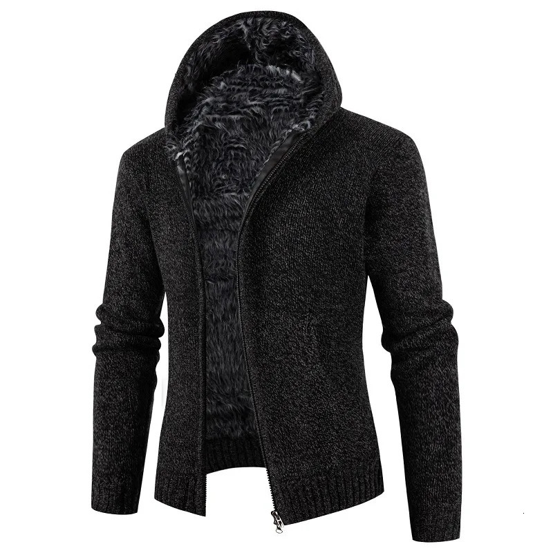 Winter Mens Fleece Thickened Zipper Knitted Cardigan Sweater Jacket 250113