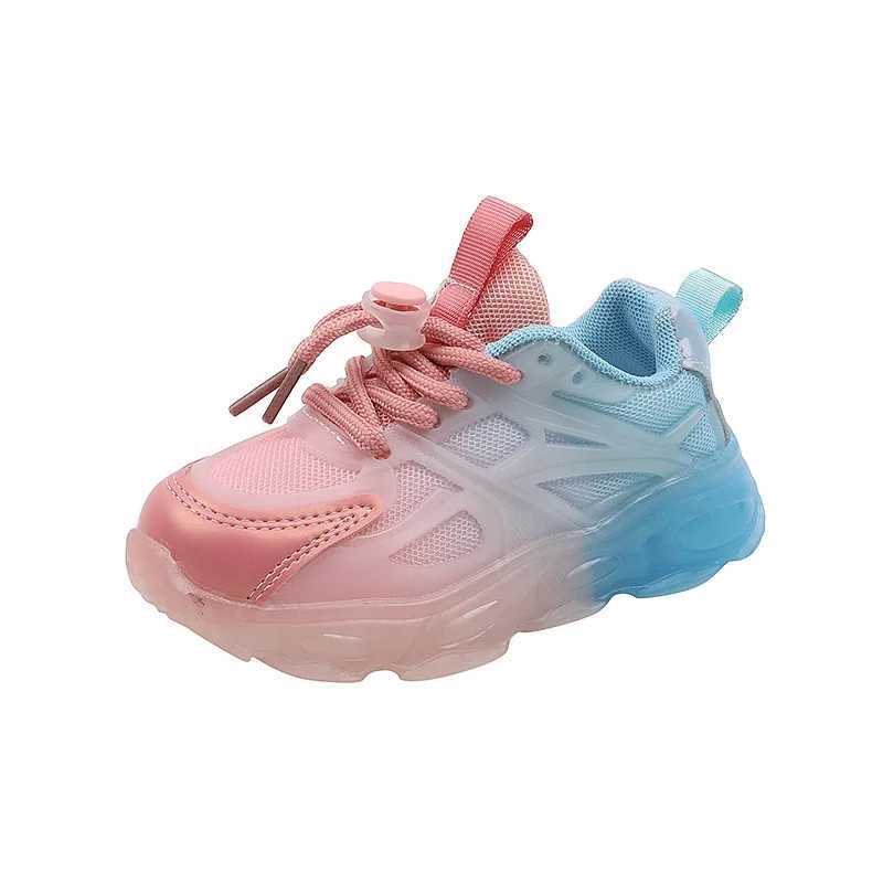 New girls sports shoes with LED lights childrens shoes with gradient colors comfortable and soft soles anti slip boys shoes spring trend casual shoes 