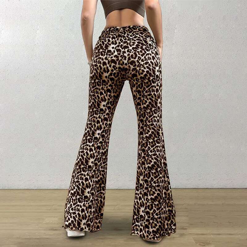 High Waist Leopard Print Flare Leggings Korea Style 2024 Summer Autumn Women Fashion Sexy Bodycon Trousers Club Pants Slim
