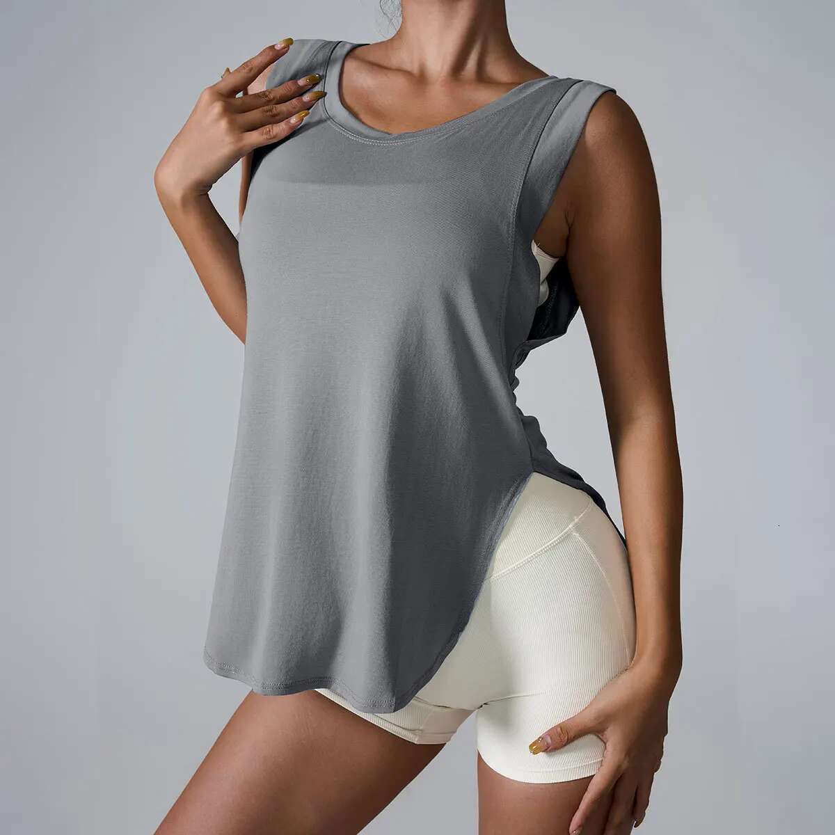 Ddmyoutdoor China Domestic Ins Popular Gym Clothing Women Loose Sleeveless Sportswear Tank Fiess Top Irregular Split Hem Workout Quick Dry Vest