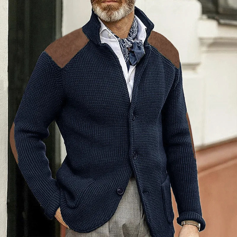 Autumn Winter Men Knit Cardigan Single Breasted Turn Down Collar Knitted Sweater Jackets Fashion Patchwork Male Sweater Coat 250113