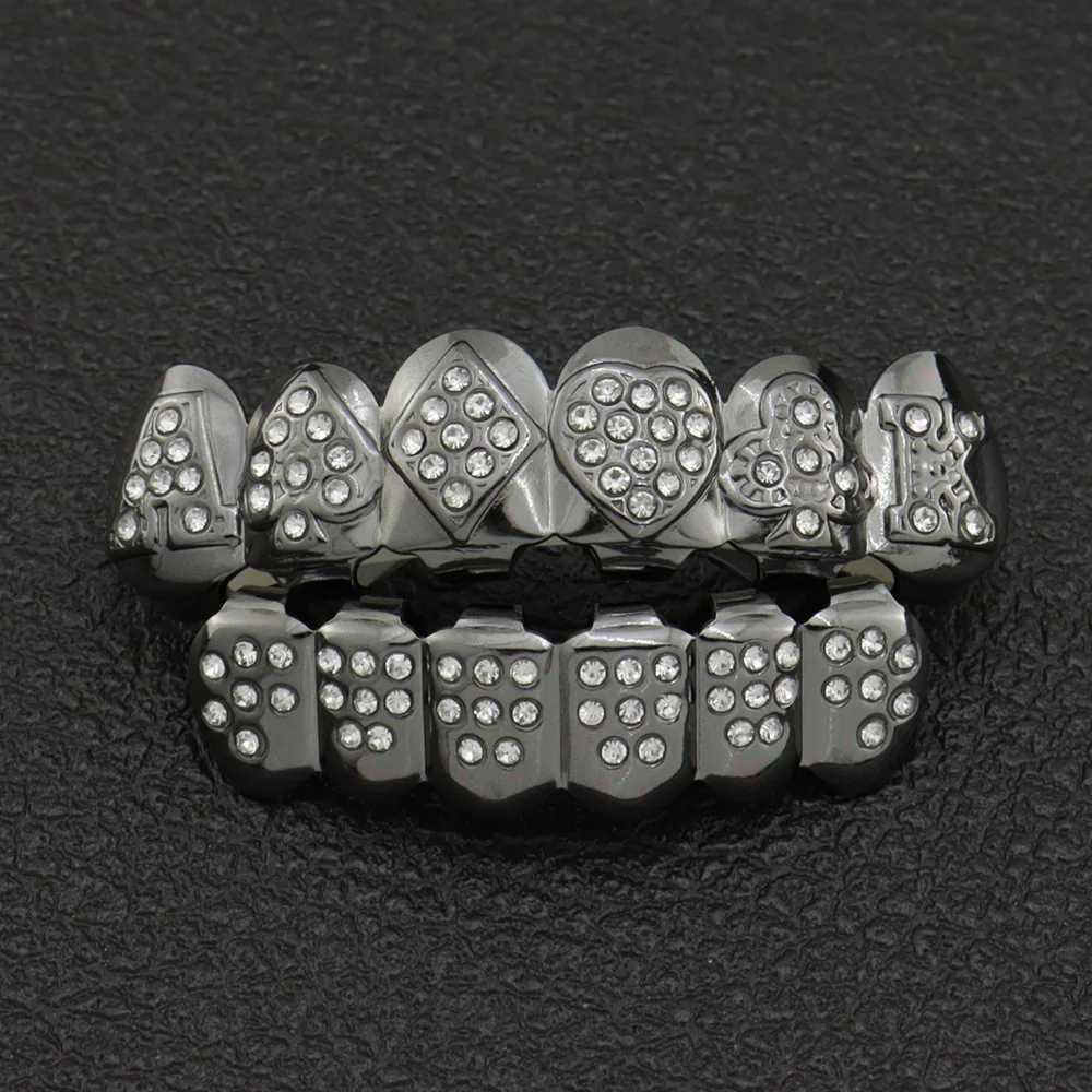 CZ Stones Teeth Grillz Caps Cubic Zircon Iced Out Micro Pave Top Bottom Charm Grills Set For Men Women Hip Hop Xmas Gift JewelryXJ250114