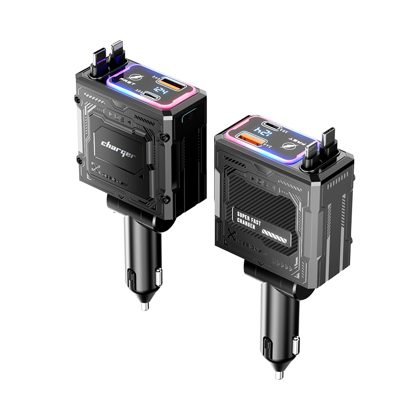 Fast Charge 120W 4-in-1 Vehicle Charging Hub with Digital Display - Compatible with iPhones and Samsungs