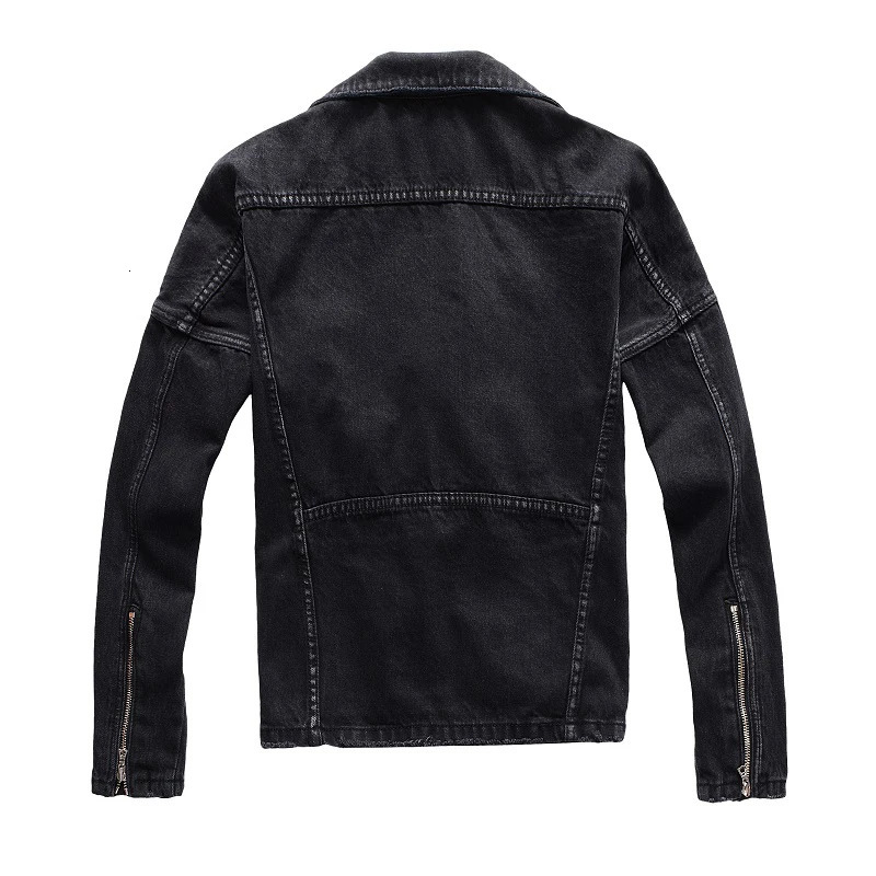 Sokotoo Mens zippers black biker jean jacket Streetwear thick denim slim coat with belt High quality 250116