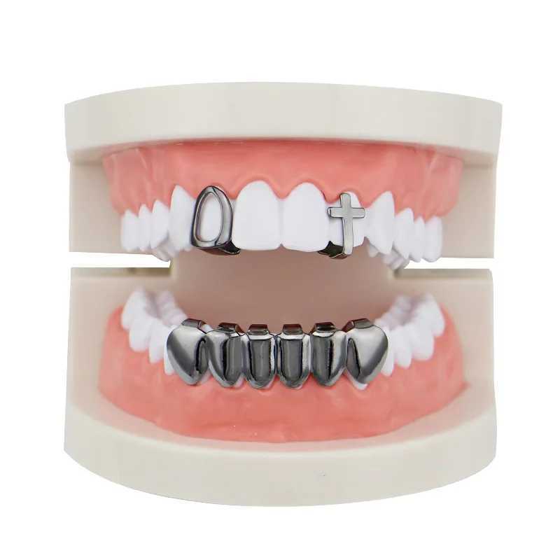 Hollow Cross Comb Teeth Grillz Top Bootom Dental Mouth Caps Cosplay Party Rapper Hip Hop Jewelry TG068XJ250114
