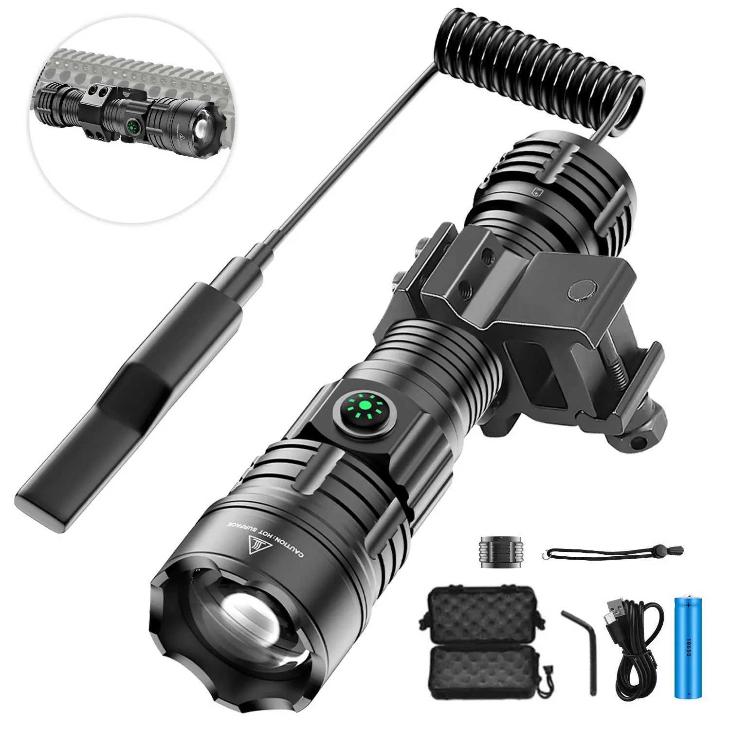LED Flashlight Tactical Night Scout Hunting Lights Set Long-Shot Powerful Type-C Rechargeable Outdoor Waterproof TorchW241227