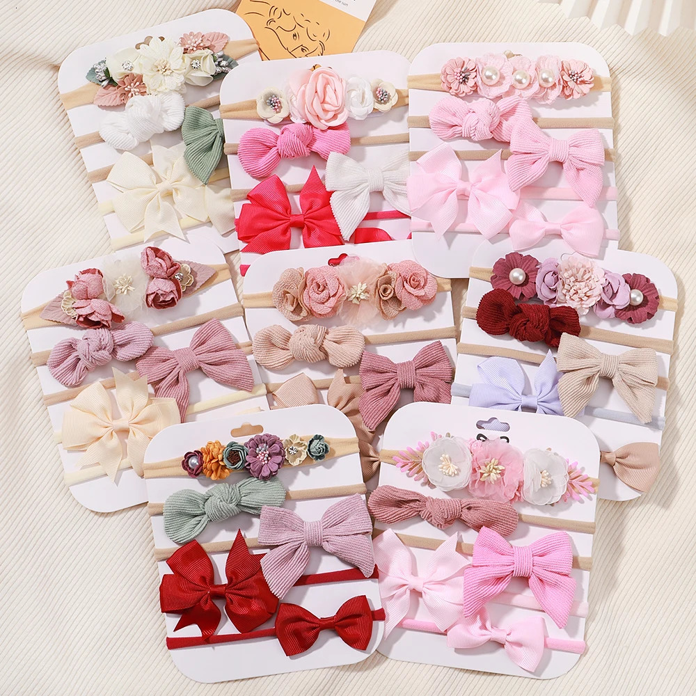 5PcsSet Baby Elastic Headband born Flower Lace Bowknot Nylon Hair Bands for Girls Infant Toddler Soft Accessories Gift 250117