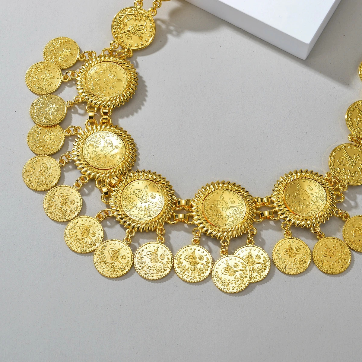 fashion waist chain Afghan Kurdish jewelry with gold coins tassel waist necklace 250110