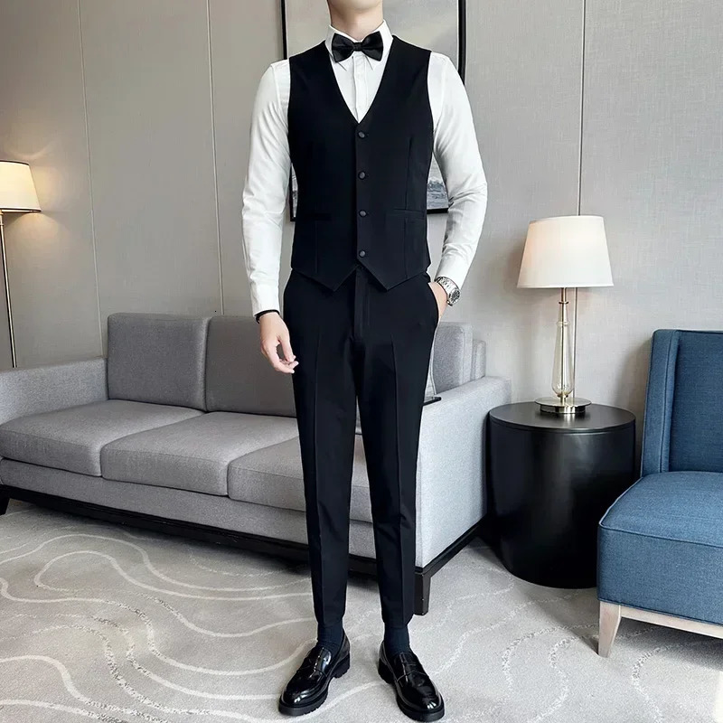 Mens Wedding Solid Color Suit Vest Groom Groomsman Black SingleBreasted Slim Fit Waistcoat Business Casual M7XL 250114