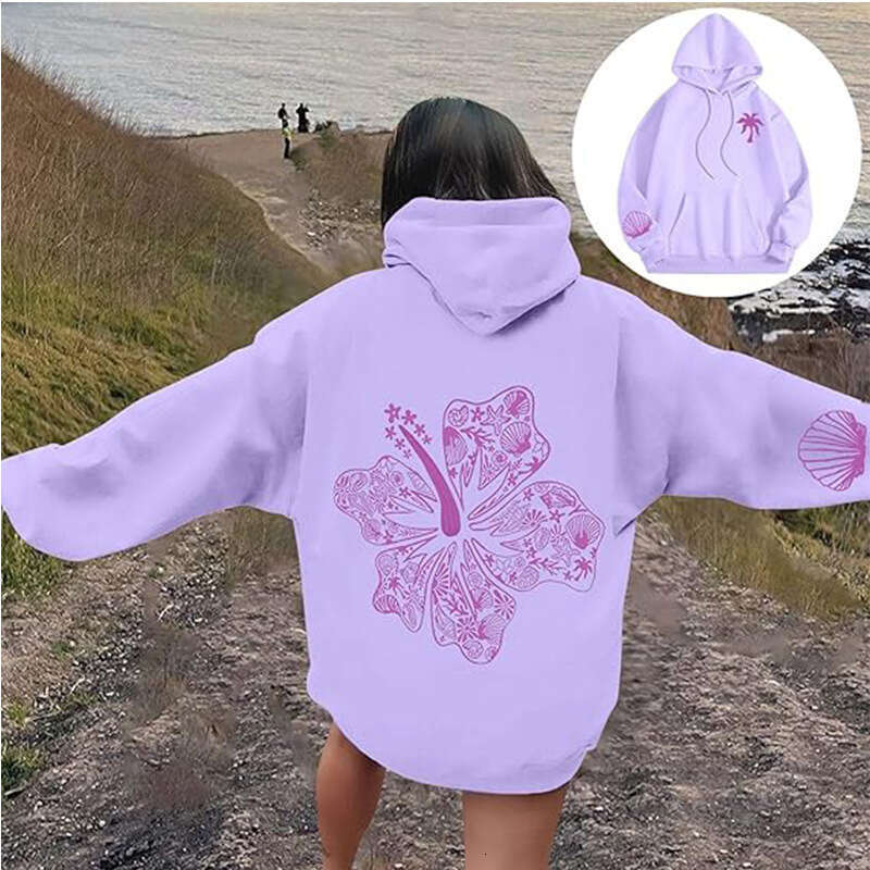 Awaii Hibiscus Hoodie with off shoulder sleeves and threaded print hoodie