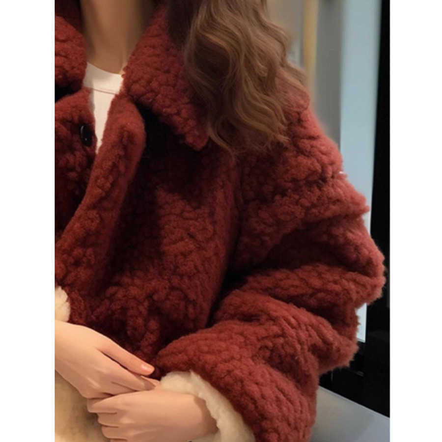 Red Lamb Fur Short Coat for Women in Winter New Fur Integrated Plush Cotton Jacket Women Jackets Coat Woman Fur 241209