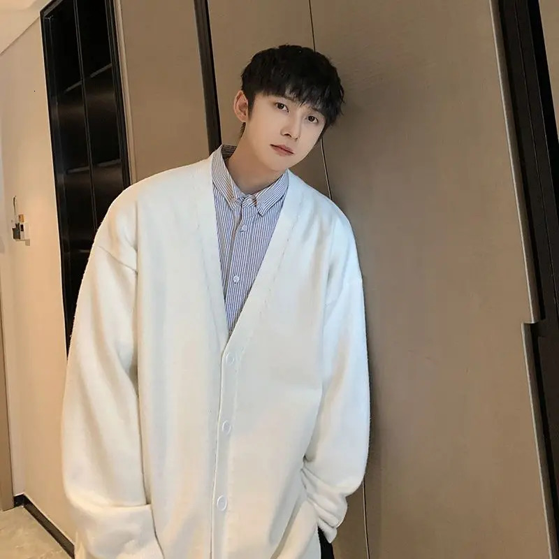 Mens Clothing V-neck Single-breasted Mens Wear Knitted Sweater Loose Solid Color Knitted Cardigan Coat Autumn 250113