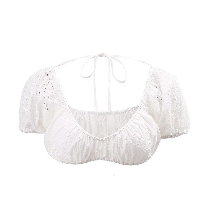 Popular women's sexy French U-neck backless sweet hook wer hollow bubble sleeves short top new casual fashion trend clothing
