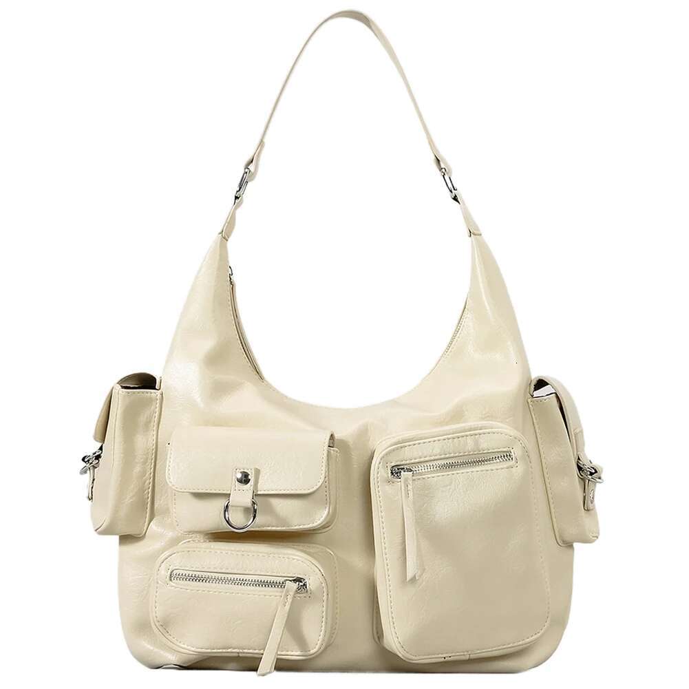 Women Cool Style Tote Purse Large Capacity PU Vintage Underarm Single Shoulder Bag Multi-Pockets For Shopping Commuting