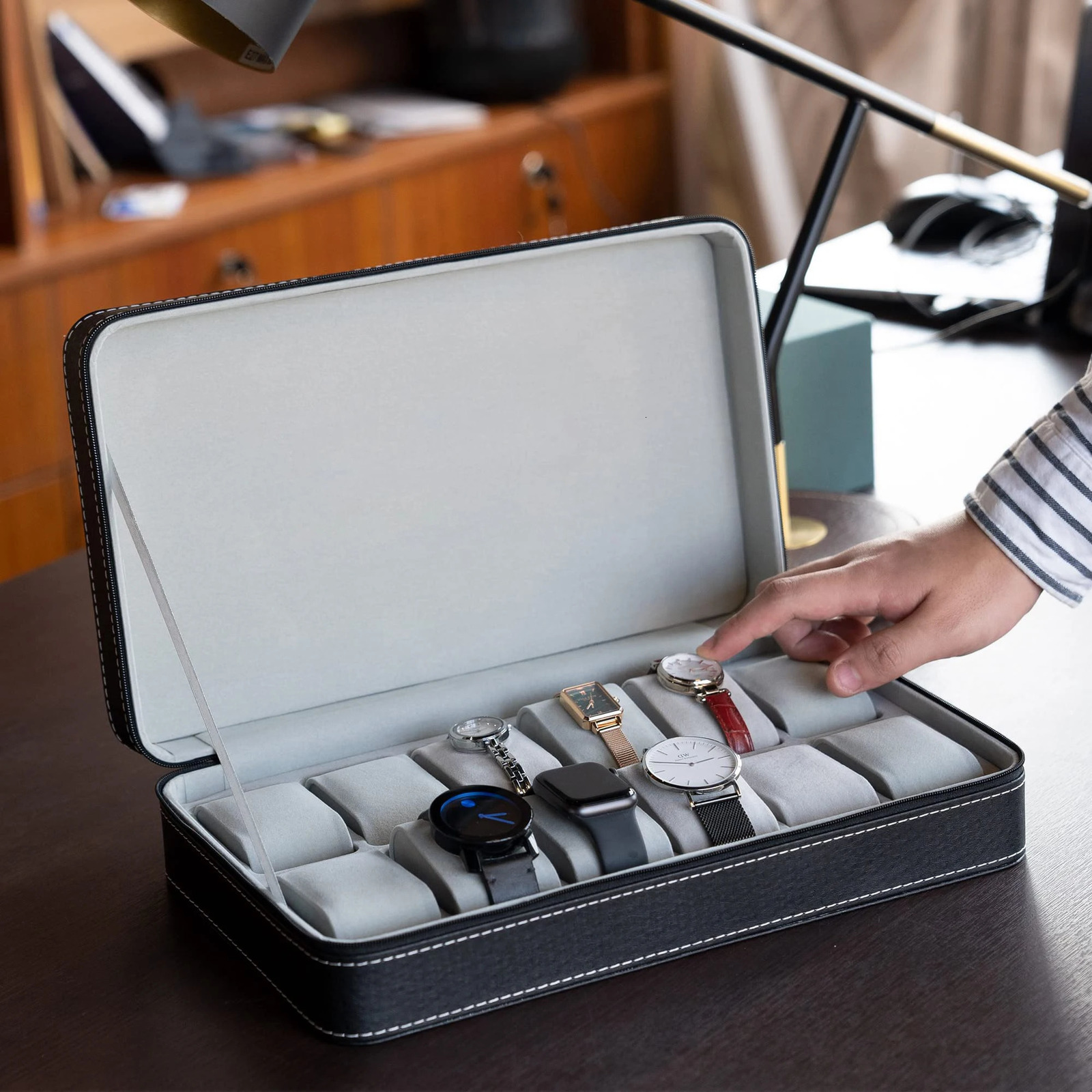 12/10/6 Slot Watch Organizer Box Zippered Travel Case PU Leather Watch Storage Box Watch Collection Display Holder 250117