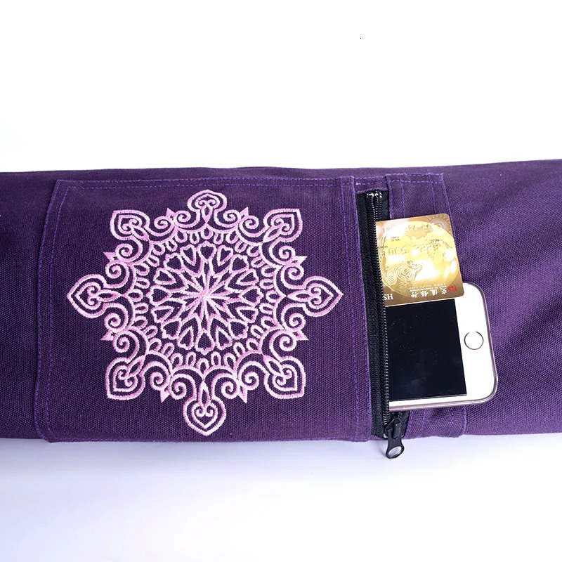 Durable canvas cotton yoga mat tote bag easy loading 250114