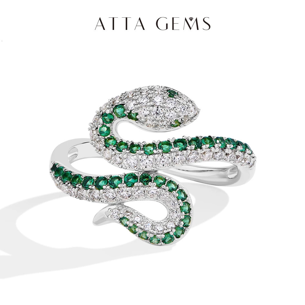ATTAGEMS Snake Shaped Women Men Ring Full Diamond D VVS1 Open Wedding Rings S925 Sterling Silver Party Wholesale Gift 250110
