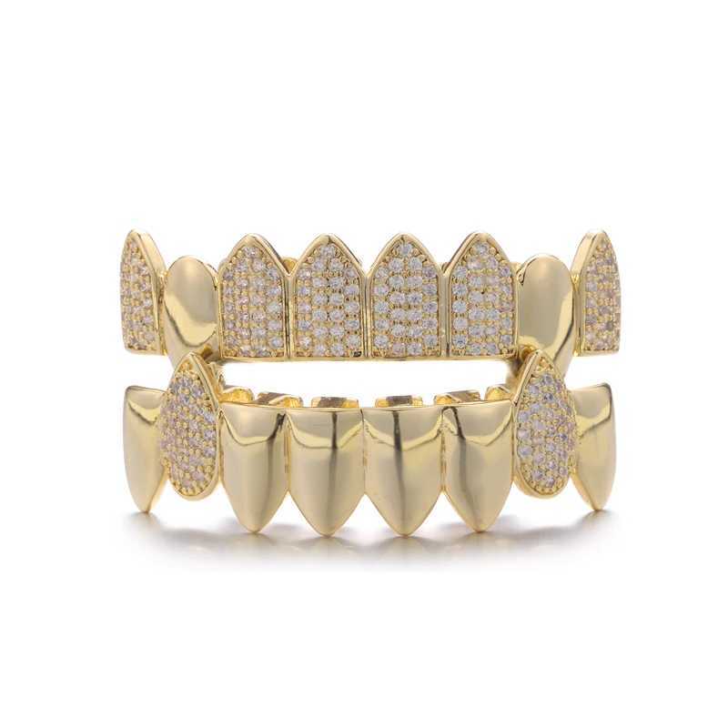 CZ Stones Teeth Grillz Caps Cubic Zircon Iced Out Micro Pave Top Bottom Charm Grills For Men Women JewelryXJ250114