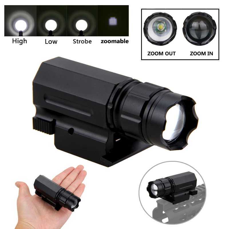 3 Mode Outdoors Zoomable Weaver Picatinny Mount Gun Tactical Flashlight Hunting Torch LightW241227