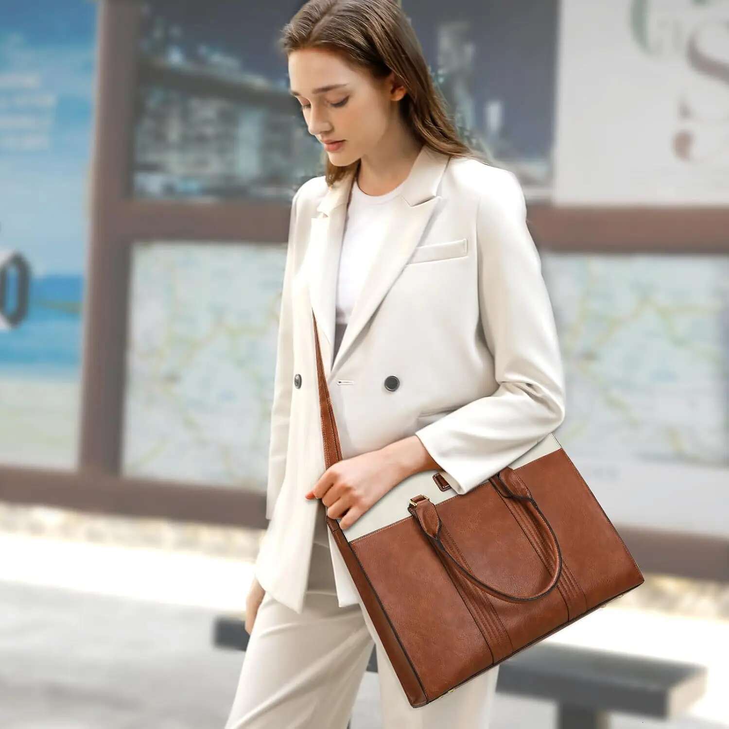 PU Leather Laptop 15.6 inch Waterproof Tote Casual Travel Handbag Shoulder Bags Office Computer Briefcase Women's Bag